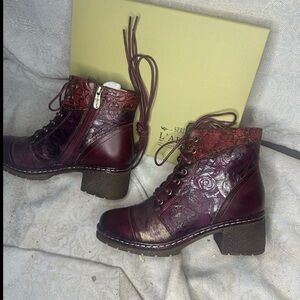 L'artiste By Spring Step Fallinluv Boots Women's 6.5-7 M EU37 Red Bordeaux
